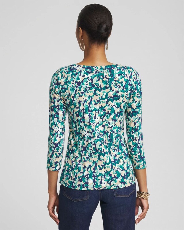 Camo 3/4 Sleeve Bateau Neck Tee - image 3
